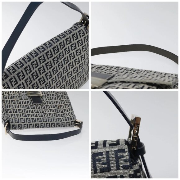 FENDI Zucchino Canvas Mamma Baguette Shoulder Bag Navy Auth 113562V - Picture 16 of 16